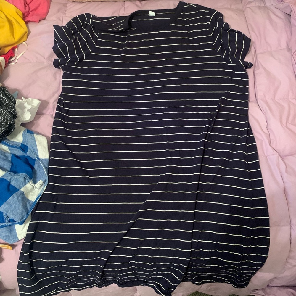 Striped navy and white tshirt dress. Super comfy.